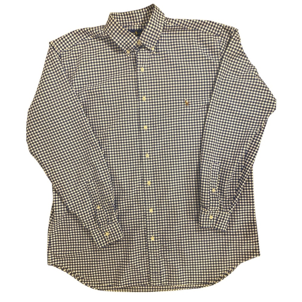Ralph Lauren Shirt Men’s XLT Blue White Check Button Down Logo Classic Preppy